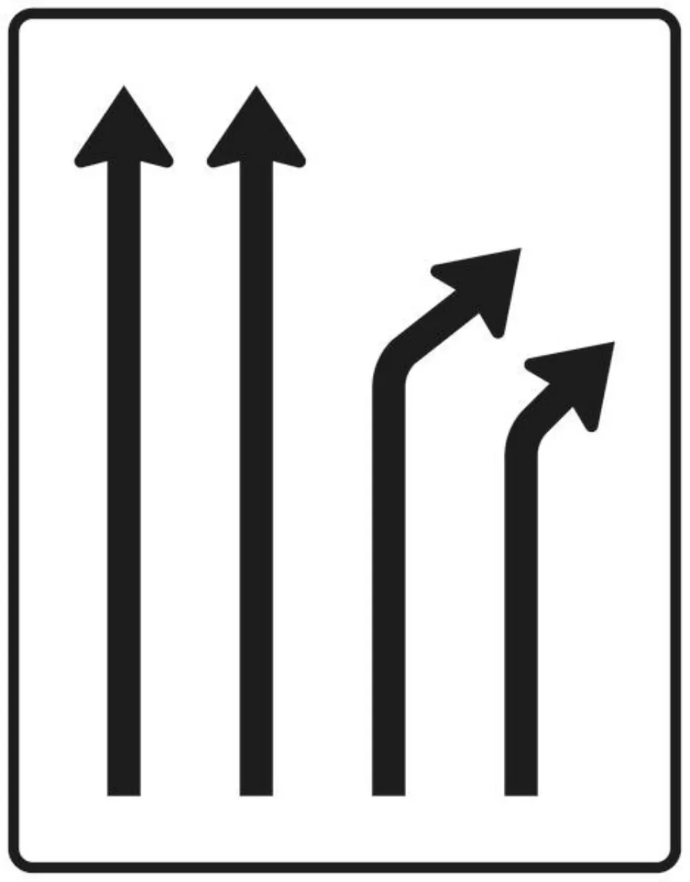 Verkehrszeichen 533-22 Trennungstafel - ohne Gegenverkehr - zweistreifig durchgehend und zweistreifig rechts ab - 1600x1250 3 mm RA1