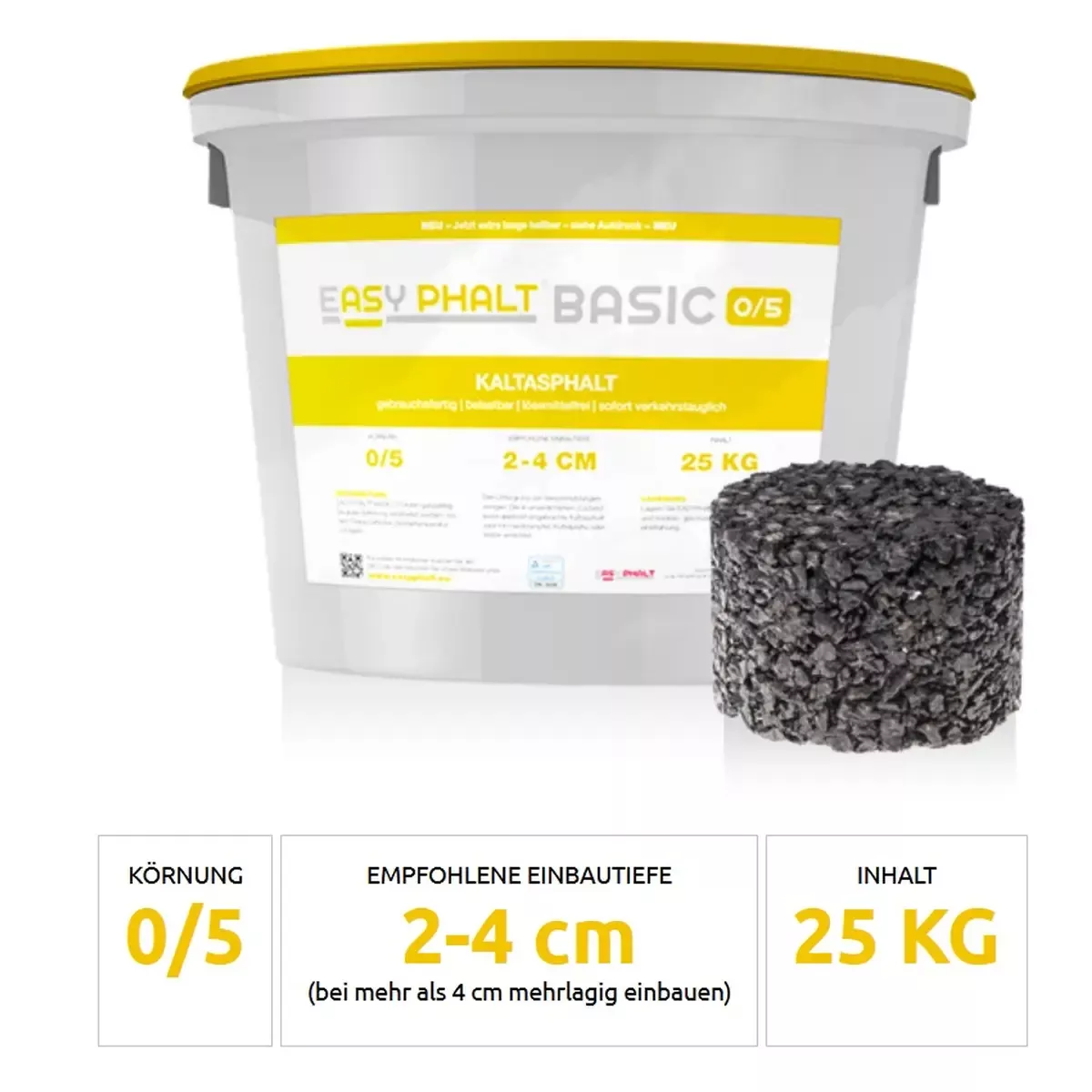 Kaltasphalt EASYPHALT®BASIC 0/5 in 25kg Eimer - 3 Paletten (=72 Eimer)