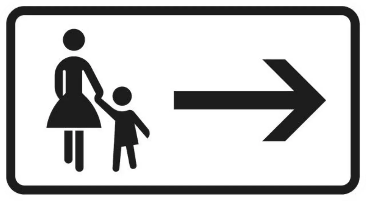 Verkehrszeichen 1000-22 Fußgänger Gehweg gegenüber benutzen, rechtsweisend - 231x420 2 mm RA2
