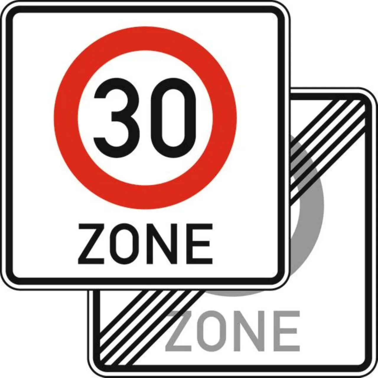 Verkehrszeichen 274.1-40 Beginn/Ende einer Tempo 30-Zone doppelseitig - 600x600 2 mm RA2