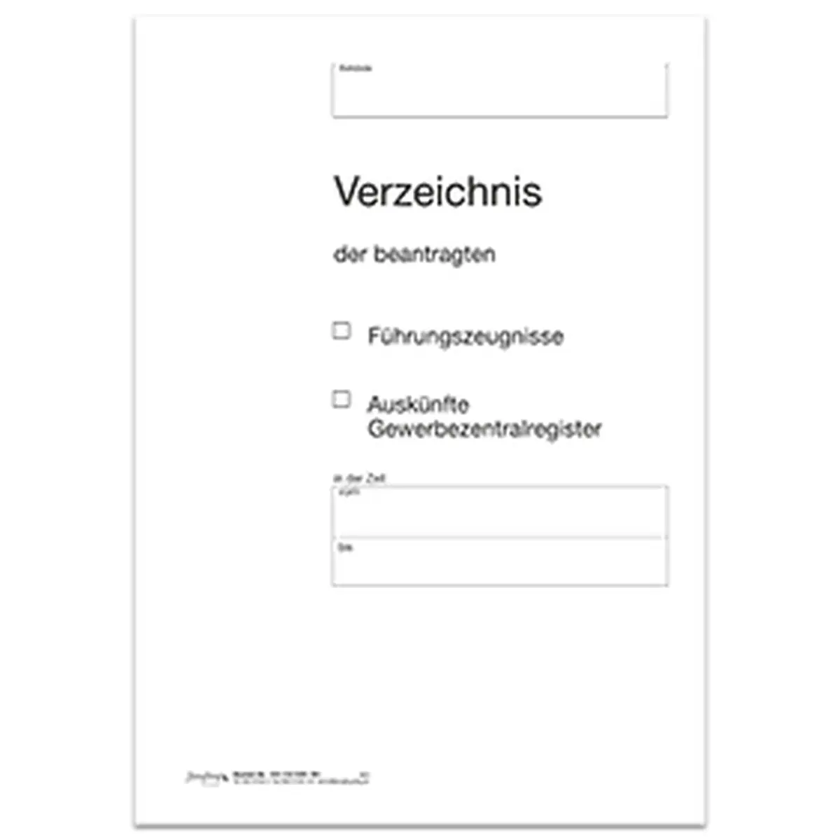 Verzeichnis BZR / GZR - Titelbogen, A4, 4-seitig, 100 Stück