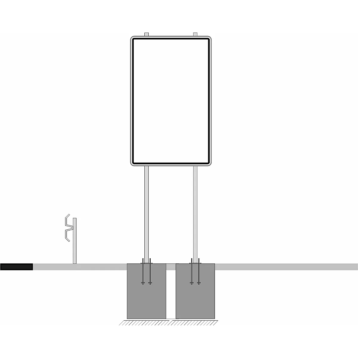 Plakattafel-set aus Dibond Traffic, weiß, 2000 x 1250 mm, inkl. 4 Klemmschellen mit 2 Rohrpfosten L. 3000 x 76 mm und 2 Bodenhülse