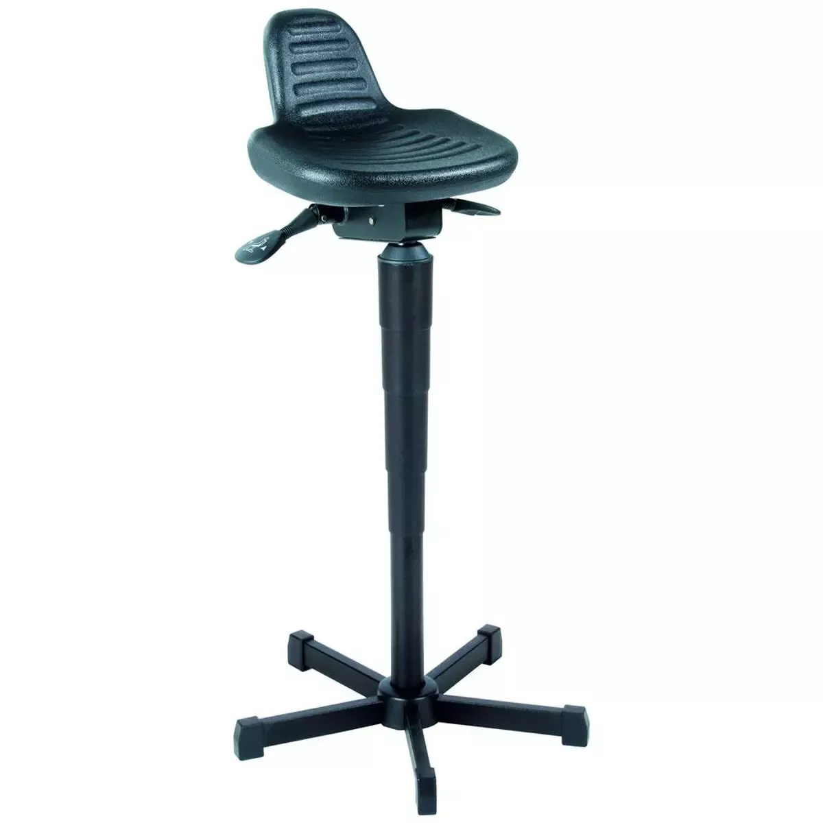 Stehhilfe mit Rückenlehne, Sitz PU-Schaum, Sitz Höhe 610-895mm, Gestell schwarz
