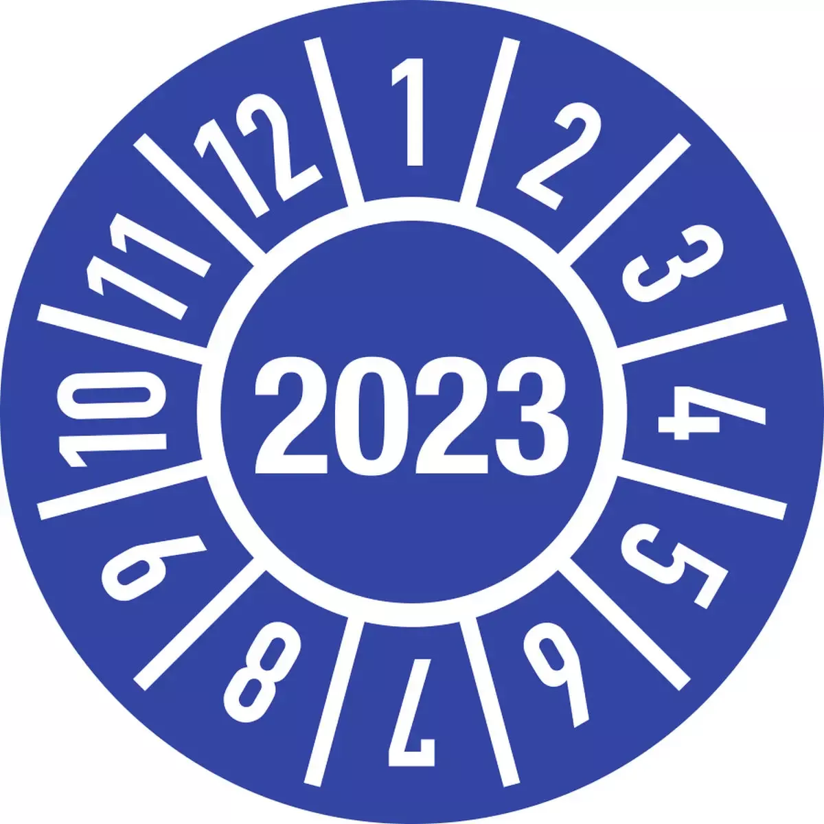 Hinweisschilder Prüfplakette Jahr 2023 mit Monaten, Folie, Ø 15 mm, 10 Stück Bogen für Warnen und hinweisen