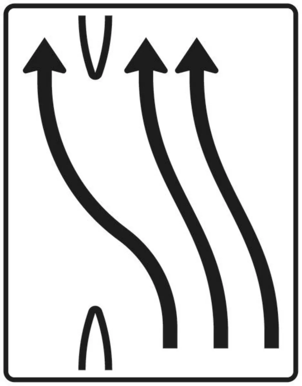 Verkehrszeichen 501-14 Überleitungstafel - ohne Gegenverkehr - dreistreifig nach links, ein Fahrstreifen übergeleitet - 1600x1250 Alform RA2