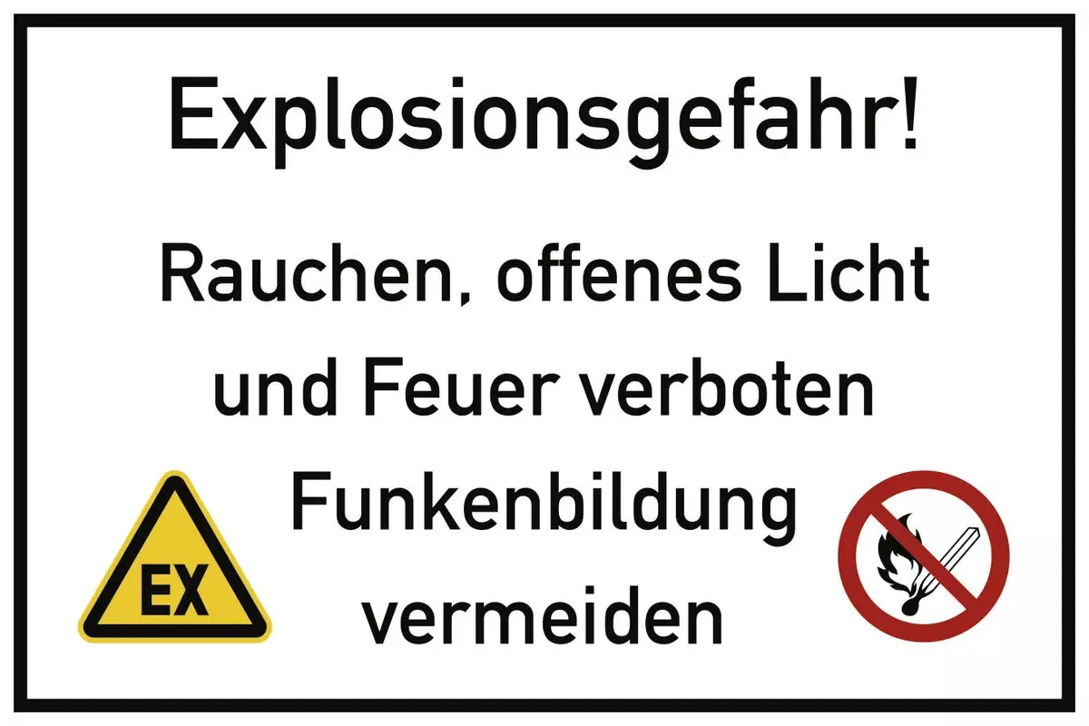 Hinweisschilder Explosionsgefahr! Rauchen, offenes Licht und Feuer ..., Folie, 300x200 mm für Warnen und hinweisen