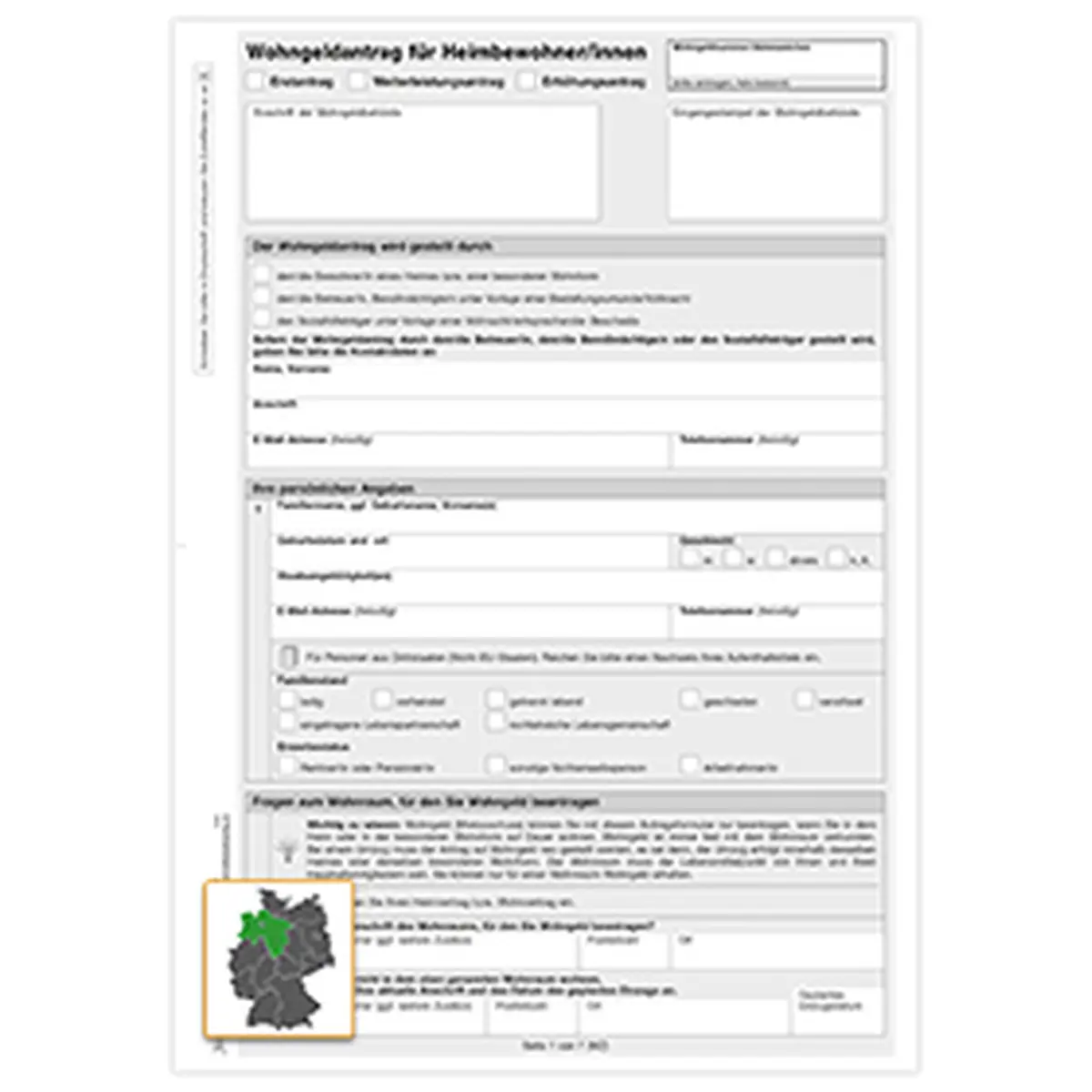 Formulare und Vordrucke Antrag auf Wohngeld Mietzuschuss für Heimbewohner, A4 7-seitig, 25 Stück für Bürobedarf