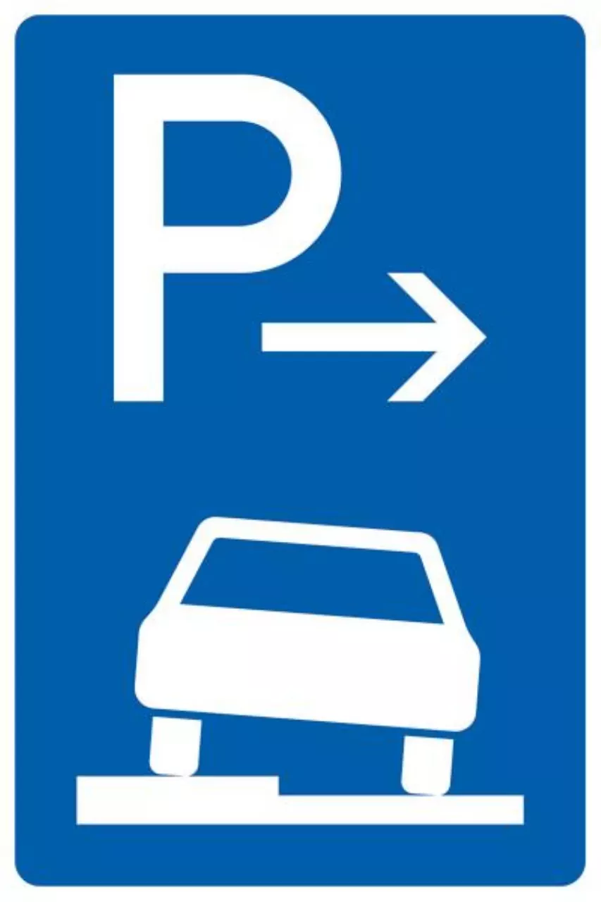 Verkehrszeichen 315-52 Parken auf Gehwegen halb in Fahrtrichtung links, Ende - 630x420 2 mm RA2
