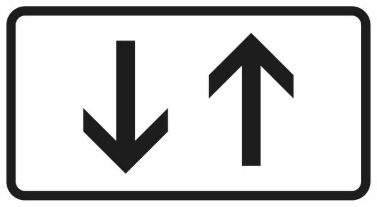 Verkehrszeichen 1000-31 Beide Richtungen, zwei gegengerichtete senkrechte Pfeile - 231x420 2 mm RA2