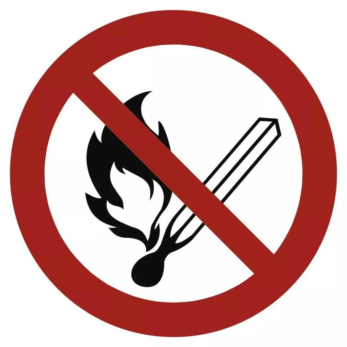 Feuer, offenes Licht und Rauchen verboten ISO 7010, Alu, Ø 315 mm