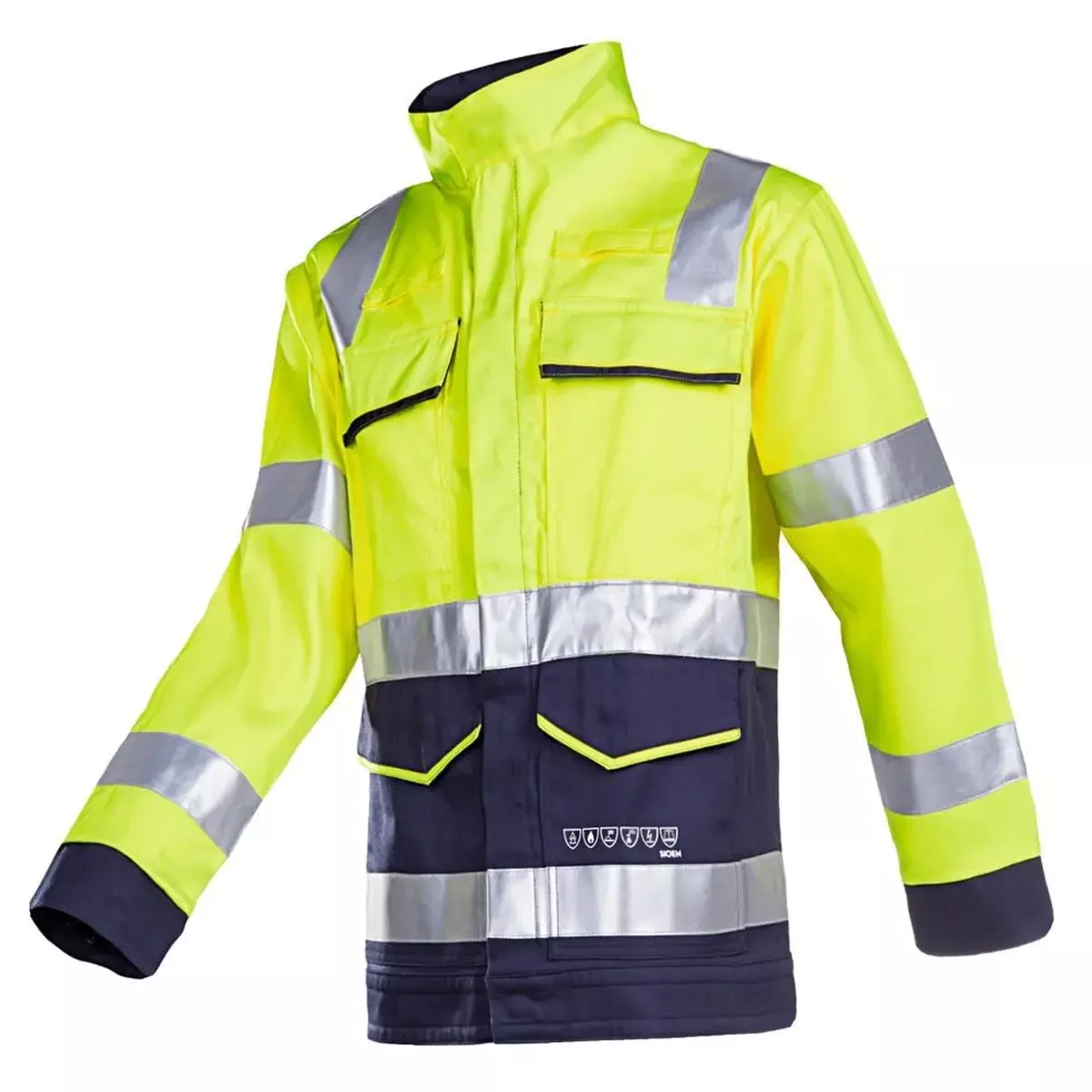 Bekleidung Warnschutz-Jacke m. Störlicht. Millau, Farbe leuchtgelb marine, Gr. 64 für Arbeitssicherheit