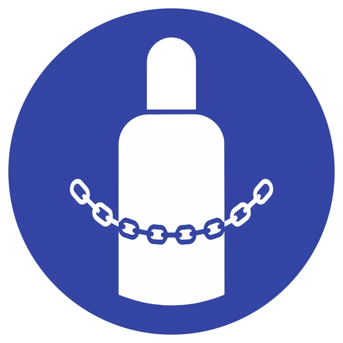 Gebotszeichen Gasflaschen sichern ISO 7010, Folie, Ø 100 mm für Warnen und hinweisen