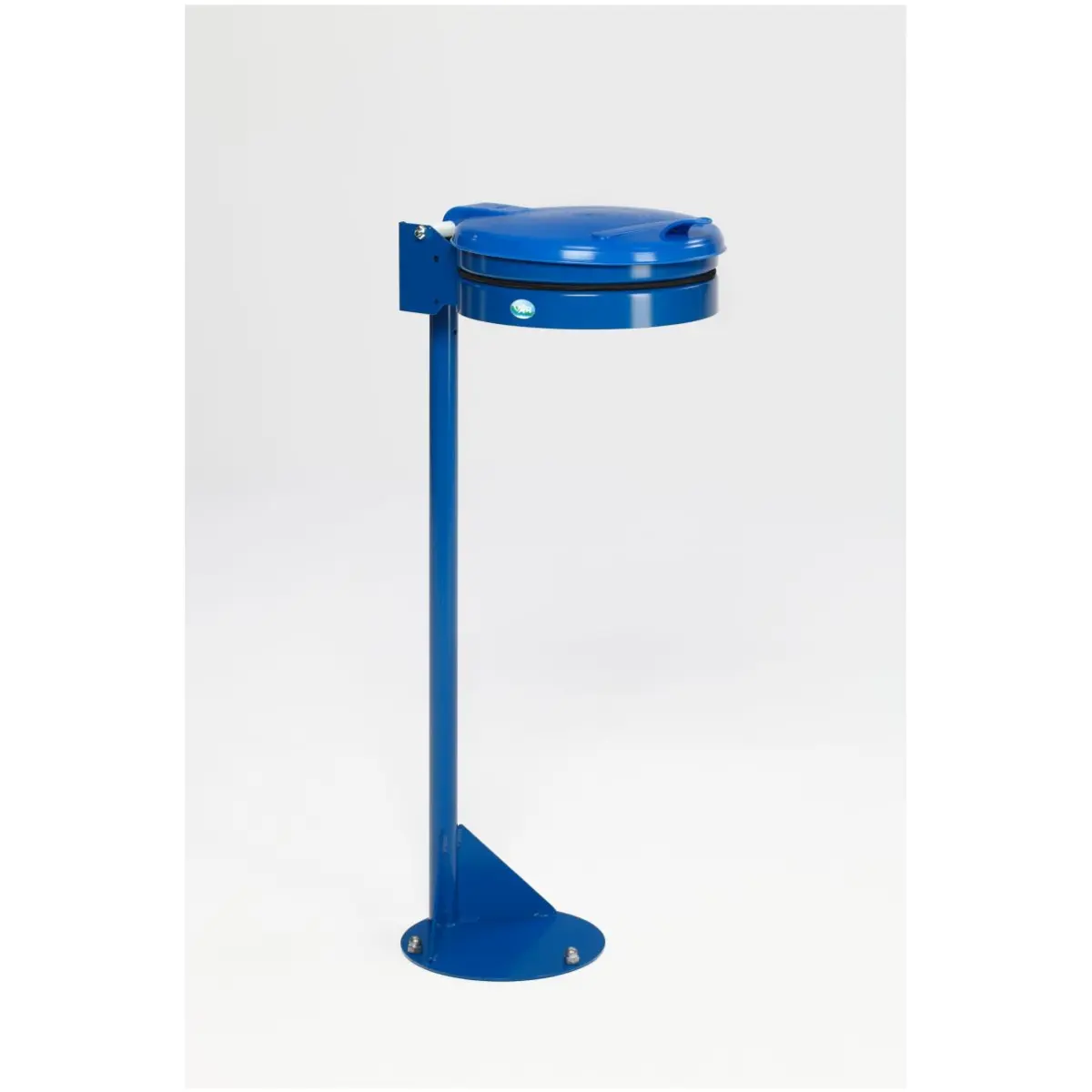 Müllsackhalter Standgerät in Metall blau mit Kunststoff-Deckel