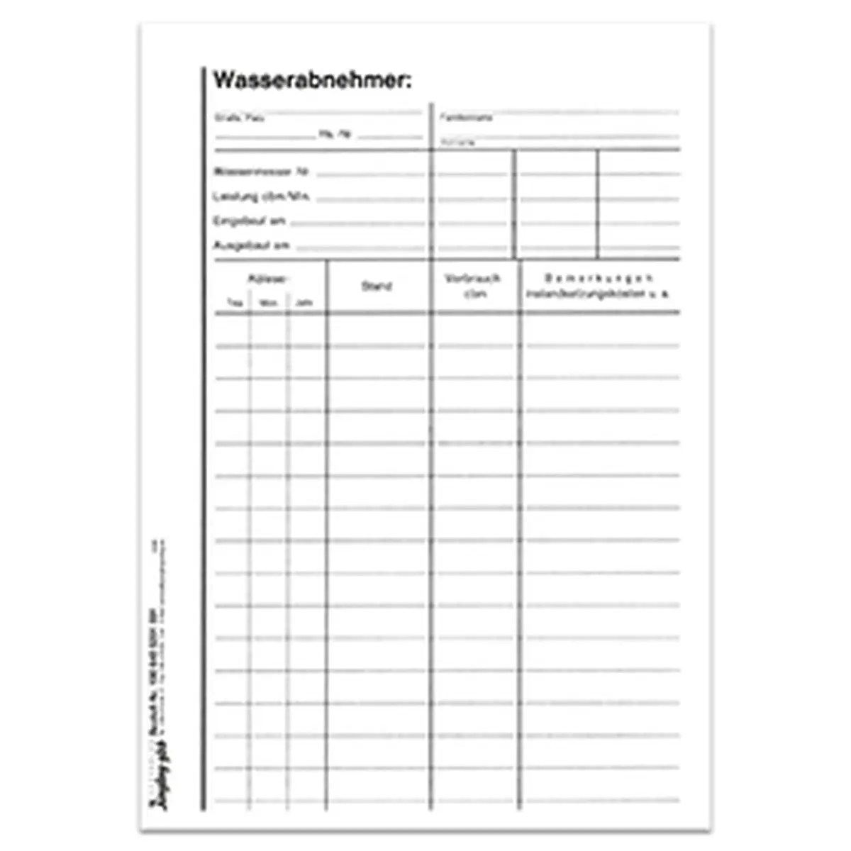 Formulare und Vordrucke Karteikarte Wasserabnehmer, A5 Karton, 25 Stück für Bürobedarf