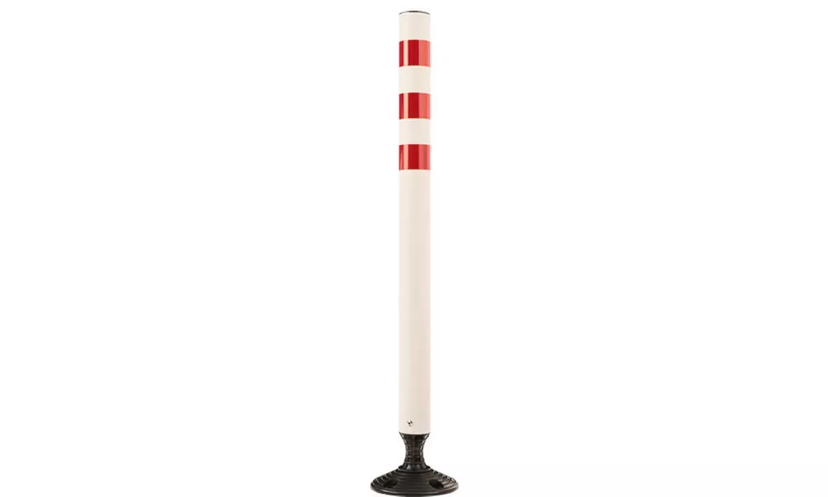Leitpfosten Flex, H.1050 x Ø 70 mm, signalweiß mit 3 rote Reflektionsringen, zur Bodenmontage