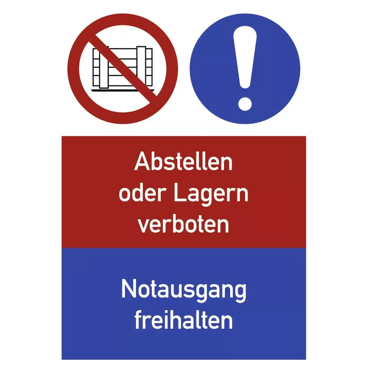 Verbotszeichen Notausgang freihalten ..., Kombischild, Alu, 262x371 mm für Warnen und hinweisen