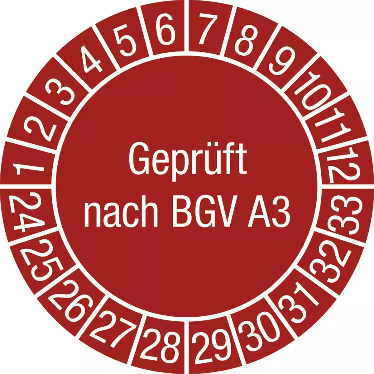 Hinweisschilder Prüfplakette Geprüft nach BGV A3 2024 - 2033, Folie, Ø 30 mm, 10 Stück Bogen für Warnen und hinweisen