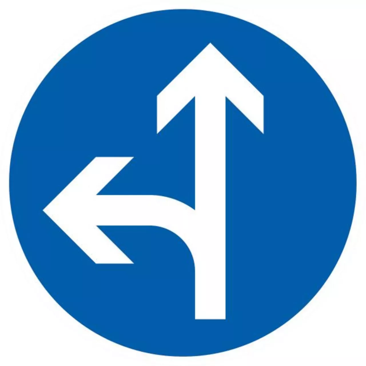 Verkehrszeichen 214-10 Vorgeschriebene Fahrtrichtung  geradeaus oder links - RD 600 2 mm RA2