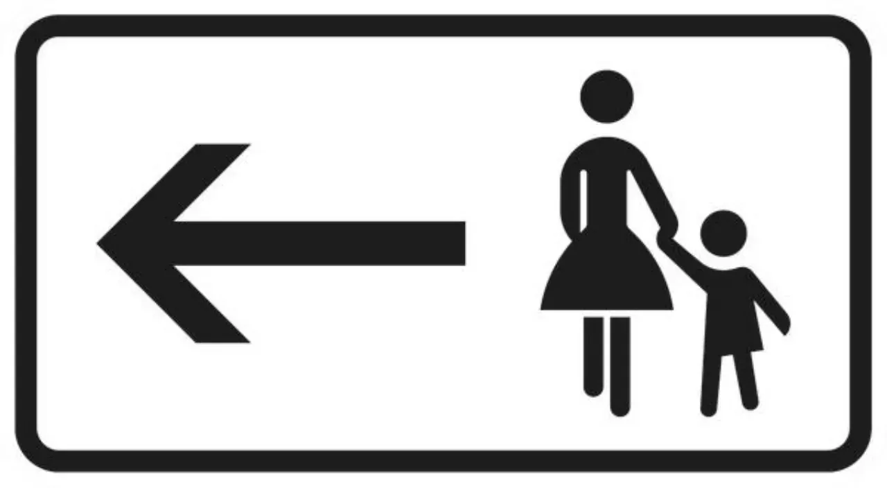Verkehrszeichen 1000-12 Fußgänger Gehweg gegenüber benutzen, linksweisend - 231x420 2 mm RA2