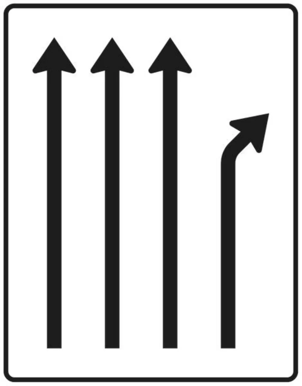 Verkehrszeichen 533-21 Trennungstafel - ohne Gegenverkehr - dreistreifig durchgehend und einstreifig rechts ab - 1600x1250 Alform RA2