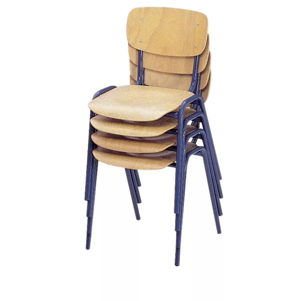 Stapelstuhl, Sitz und Rücken Buchensperrholz, naturlackiert,Gestell-Durchm. 20 mm, RAL 5000 violettblau, VE 2 Stück