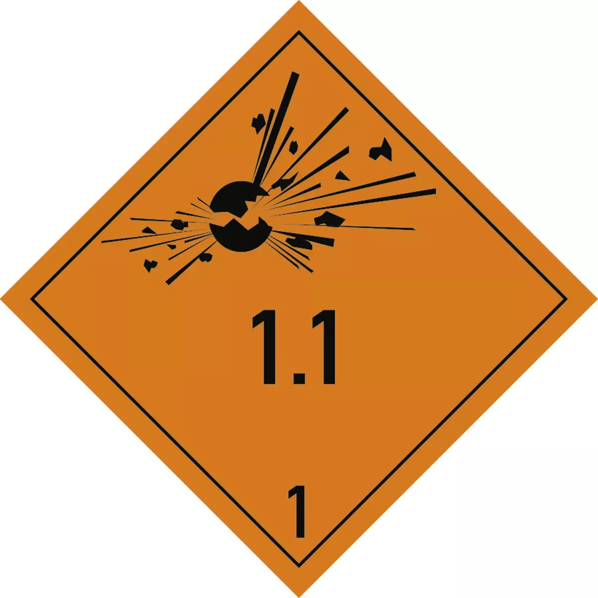 Hinweisschilder Gefahrzettel Klasse 1 - Unterklasse 1.1, Folie, 100x100 mm für Warnen und hinweisen