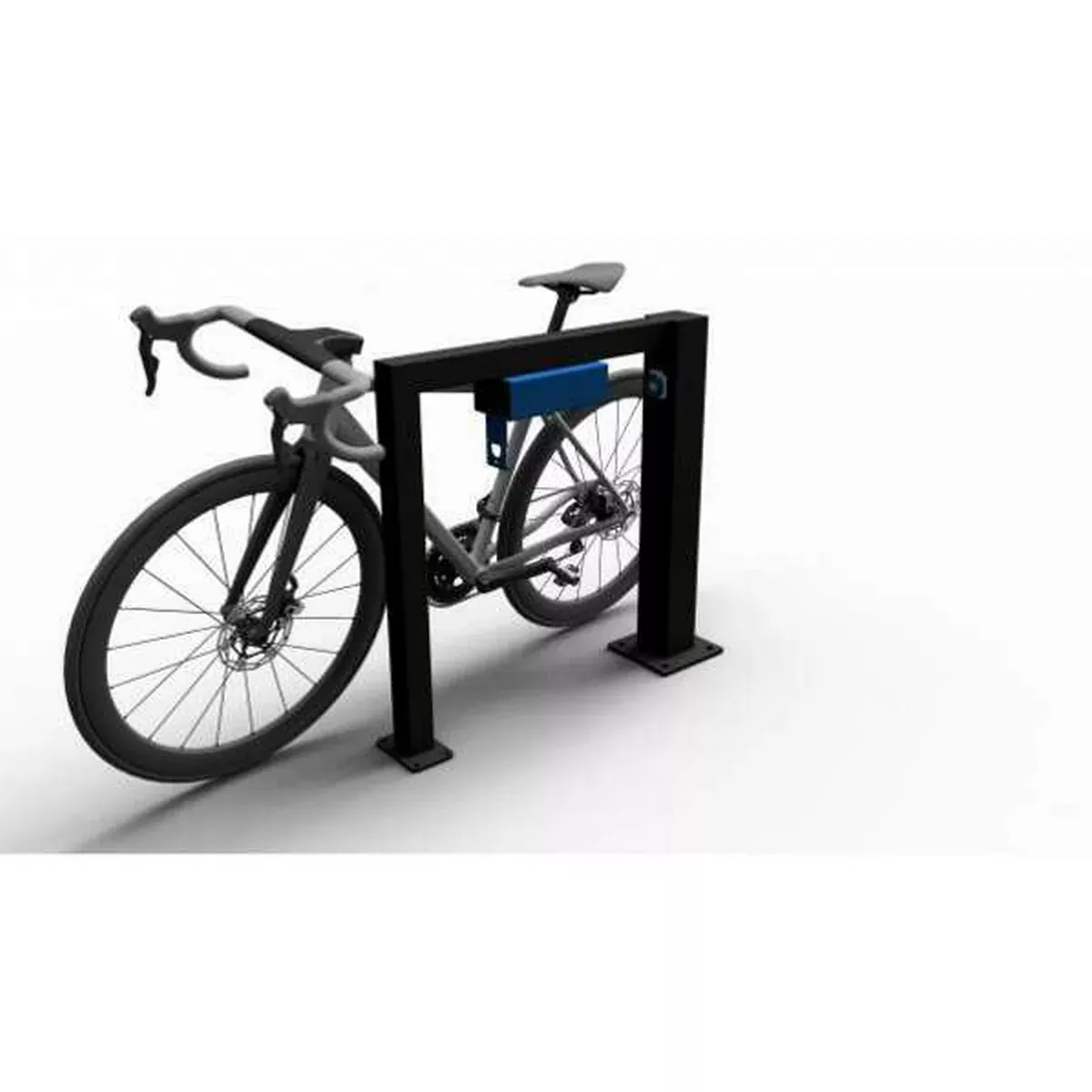 E-Bike Anlehnbügel -ladestation mit verschließbarer Ladebox und Steckdose, schwarz, Br.800 x H.800 mm, zum Aufdübeln